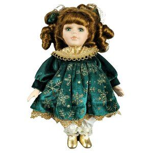 Porcelain Doll Auburn Hair Green Eyes Collectors Choice  9.75" Tall   JH1830200